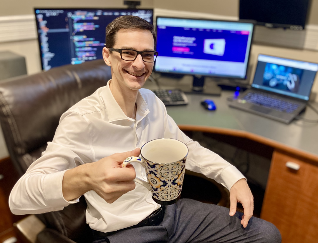 Professional web developer with coffee